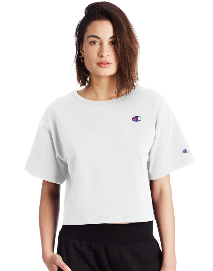 Champion Heritage Cropped C Logo - Naisten Valkoinen T-Paita - Suomi 9845127-KI